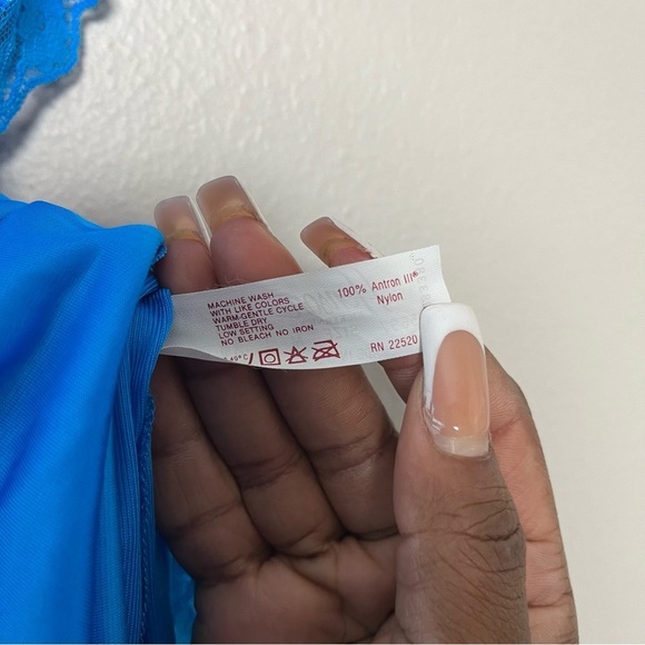 VTG 80s Henson‎ Kickernick Women Maxi Nightgown Dress Lace Cottagecore Blue - Picture 4 of 13